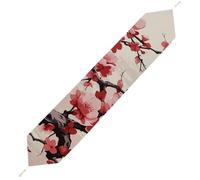 Japanese Floral Cherry Blossom Table Runner for Dining Table, Short Plush Runners Washable & Durable Tablerunner Modern Home Decor for Wedding, Kitchen, Holiday 178*33cm