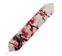 Japanese Floral Cherry Blossom Table Runner for Dining Table, Short Plush Runners Washable & Durable Tablerunner Modern Home Decor for Wedding, Kitchen, Holiday 200*33cm
