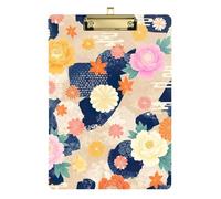 Japanese Florals Peonies Clipboard Writing Clipboards A4 Standard Size Clip Boards with Low Profile Metal Clip for Students, Women, Man