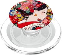 Japanese Flower Kimono Girl Cute Kawaii Anime Art PopSockets PopGrip for MagSafe