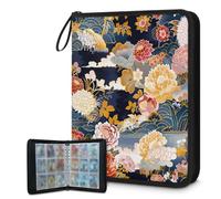 Japanese Flowers Plants Trading Card Binder 9 Pocket with Zipper, 3 Ring Card Holder Album with 50 Sleeves Card Storage Organizer Compatible with Standard Trading Cards