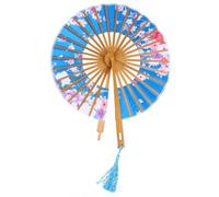 Japanese Folding Fan, round Silk Damask Handheld Airflow Accessory | Yamato Style, Colorfast Finish, Portable for Kimono Outfits, Festival Cosplay, Dance Performance Random Color
