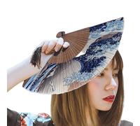 Japanese Folding Fan | Vintage Portable Pocket Fan with Kanagawa Sea Design Ukiyo-e Inspired Wave Match | Lightweight Pocket Fan for Women Friends Traditional Style with Pen