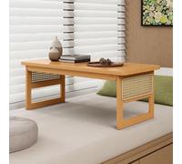 Japanese Folding Floor Table - Rattan Legs Low Coffee Table & Meditation Altar Desk, Foldable Design for Living & Dining Room, Solid Construction, Natural Finish (80x48x35cm)