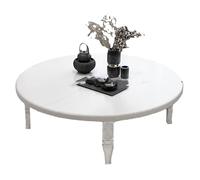 Japanese Folding Low Table Round Coffee Table with Foldable Legs for Small Spaces Ideal for Camping Dining Office & Study No Assembly Required (White 80x80cm/32''x32'')