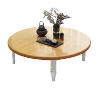 Japanese Folding Low Table, Round Coffee Table with Foldable Legs, Space-Saving Design for Small Apartments, Camping, Dining, Office, Study, No Assembly Required (Beige, 60x60cm/24'...
