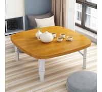 Japanese Folding Square Low Table, Wooden Floor Desk for Tea Room & Bedroom, Space-Saving Small Table for Bay Window & Outdoor, 27.5x27.5in (Yellow)