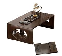 Japanese Folding Table, Wooden Low Coffee Table, Openwork Carving, for Sitting on the Floor Bay Window Tatami Tea Room