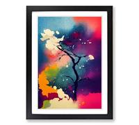 Japanese Forest Paint Splatter Framed Wall Art Print A2 Black