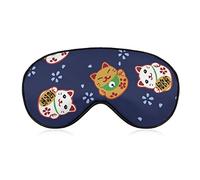 Japanese Fortune Cat Sleep Mask Coins Cherry Blindfold for Sleeping Elastic Blackout Eye Mask Cover for Full Night's Sleep Travel and Nap