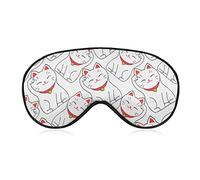 Japanese Fortune Cats Sleep Mask Blindfold Cute Kitten Adjustable Super-Smooth Soft Eye Mask Cover for Men Women Travel and Nap