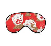Japanese Fortune Cats Sleep Mask Blindfold Golden Clouds Adjustable Super-Smooth Soft Eye Mask Cover for Men Women Travel and Nap