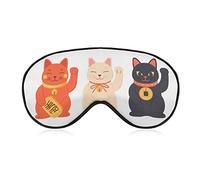 Japanese Fortune Lucky Cats Sleep Mask Blindfold Cute Animals Adjustable Super-Smooth Soft Eye Mask Cover for Men Women Travel and Nap