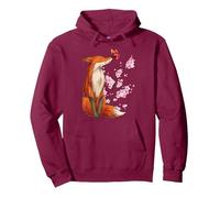 Japanese Fox Cherry blossom Flower sakura trees Kawaii Pullover Hoodie, Adult Unisex, Burgundy, X-Large