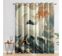 Japanese Fox Curtains Blackout, 66x72 Inch 2 Panels - White Fox Pattern Black Out Curtains, Home Decor, 72 Drop Eyelet Window Drapes for Bedroom, Living Room AX&25