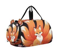 Japanese Fox Flower Girl's Gym Duffel Bag with Shoes Compartment Multifunctional Overnight Weekender Carry On Travel Bag for Travel, Swimming, Dance, Ballet
