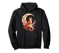 Japanese Fox Kitsune with Crescent Moon & Cherry Blossoms Pullover Hoodie
