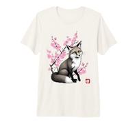 Japanese Fox & Sakura Cherry Blossoms Kitsune Art Premium T-Shirt