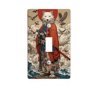 Japanese Fox Warrior Light Switch Cover Plate/Outlet Covers, White and Red Samurai Style for Home Decor, Thermoplastic Wall Plates, Standard Size Single Toggle