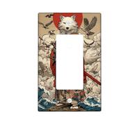 Japanese Fox Warrior Light Switch Cover Plate/Outlet Covers, White and Red Samurai Style for Home Decor, Thermoplastic Wall Plates, Standard Size Single Rocker