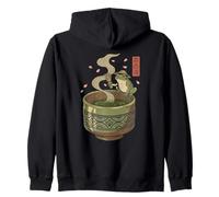 Japanese Frog Matcha Tea Time Green Tea Ukiyo-e cottagecore Zip Hoodie