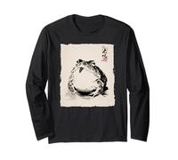Japanese Frog Sumi-e Painting Zen Art Illustration Long Sleeve T-Shirt