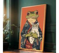 Japanese Frog Wall Art Funny Frog Posters Cute Cat Poster Japanese Cat Poster Funny Animal Wall Art Retro Animal Prints Whimsical Prints Aesthetics Vintage Abstract Painting Decor 16x24inch No Frame