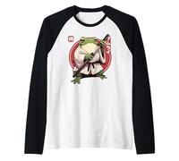 Japanese Frog Warrior Neko Samurai Toad Raglan Baseball Tee