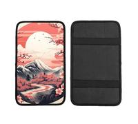 Japanese Fuji Car Armrest Cushion Cherry Blossom Sun Waterproof Auto Center Console Pad Car Armrest Seat Box Cover Protector Universal Fit for Most Vehicle SUV
