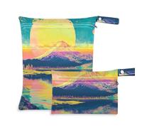 Japanese Fuji Mountain Colorful Waterproof Wet Dry Bag 2 Pack Travel Essentials for Baby with Handles for Yoga