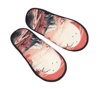 Japanese Fuji Slippers for Women Men Cherry Blossom Sun Non-Slip House Slippers Indoor Comfy Fuzzy Footwear Memory Foam Bedroom Travel Shoes M