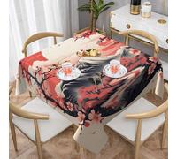 Japanese Fuji Square Tablecloth 145x145 cm Cherry Blossom Sun Table Clothes Indoor Outdoor Washable Table Covers for Kitchen Wedding Restaurant Buffet Party Decor