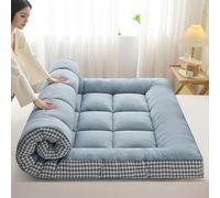 Japanese Futon Mattress - 4" Portable Roll Up Full/Queen Sofa Mattress Guest Bed for Comfortable Sleep (Blue 150x200cm) - Ideal for Home & Travel