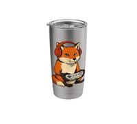 Japanese Gaming Fox Anime Retro Fox Playing Video Games Stainless Steel Insulated Tumbler