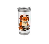 Japanese Gaming Fox Anime Retro Fox Playing Video Games Stainless Steel Insulated Tumbler