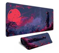 Japanese Gaming Samurai Red Large Gaming Mouse Pad Keyboard Desk Pad Extended Mouse Pad Gaming Office Decor, Pc Laptop Mouse Pads Large (31.5x11.8 in) with Stitched Eges Non-Slip Base Mousepad XL