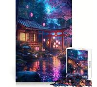 Japanese Garden at Night with Torii Gate Jigsaw Puzzles for Adults 1000 Pieces Strong Logic Clear Color Fun Challenge Festive Gift (50x75cm)