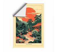 Japanese Garden at Sunset Japandi Unframed Wall Art Print A2 (59.4×42cm), Wall Decor for Living Room, Bedroom, Office & Home, Art Gift