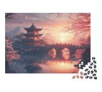 Japanese Garden Bridge 1000 Piece Jigsaw Puzzle for Adults Sunset Reflection Relaxation Gift 38x26cm/1000pcs