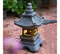 Japanese Garden Pagoda Decor, 34cm/13.4inch Resin Solar Pagoda Lantern, Zen Garden Decor Outdoor, Garden Landscape Ornament for Yard Patio Decoration