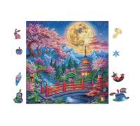 Japanese Garden with Moonlight 100 Pieces Jigsaw Puzzles For Men Educational Decompression Adults Anxiety Memory Care Mothers Valentines Cardboard 28x28cm