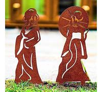 Japanese Gardens Ornament Geishas Statues Metal Figures Oriental Outdoor Zen Decoration Gift Her Woman Garden Lover (Natural Finish: Crafted in raw steel develops natural patina)