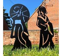 Japanese Gardens Stakes Ornament Geishas Statues Metal Figurines Oriental Outdoor Party Zen Decoration Gift For Her, Woman, Garden Lover (Black Painted)