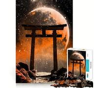 Japanese Gate in Space Teenagers 1000 Piece Jigsaw Puzzle Recall Enhancer Indoor Play Pattern Build Room Art (38x52cm)