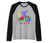 Japanese Geisha and Abstract Tokyo AT Night Raglan Baseball Tee