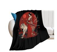 Japanese Geisha And Tiger Throw Blanket for Couch Soft Warm Flannel Bed Blankets for All Seasons 50"*60"（130 * 150cm）