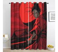 Japanese Geisha Blackout Curtain, Female Warrior Eyelet Curtains, Living Room Bedroom Decor Thermal Window Curtains & Drapes 55 x 69 Inch Drop 2 Panels