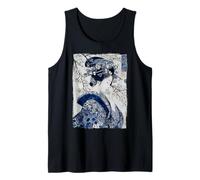 Japanese Geisha Blue Ink Woodblock Ukiyo-e Art Print Tank Top