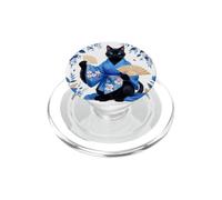 Japanese Geisha Cat Blue Kimono & Flowers PopSockets PopGrip for MagSafe