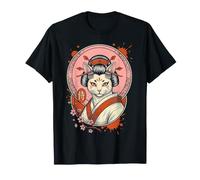 Japanese Geisha Cat Samurai Sakura Cherry Blossom Art Men T-Shirt